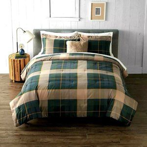 KING 4pc Cuddl Duds Home Forest Green PLAID Heavy Flannel Comforter Set